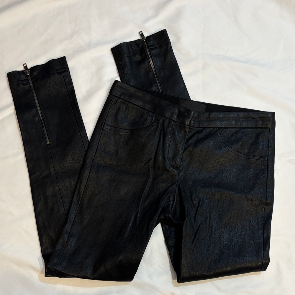 A.L.C. Genuine Lamb Leather USA Made Black Size 6 Skinny Leg Ankle Zip Pants